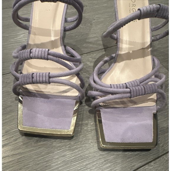 TORGEIS Medinilla‎ Faux Suede Strappy Sandals Heel Lavender Slip On Open Toe 7.5 - Picture 5 of 10